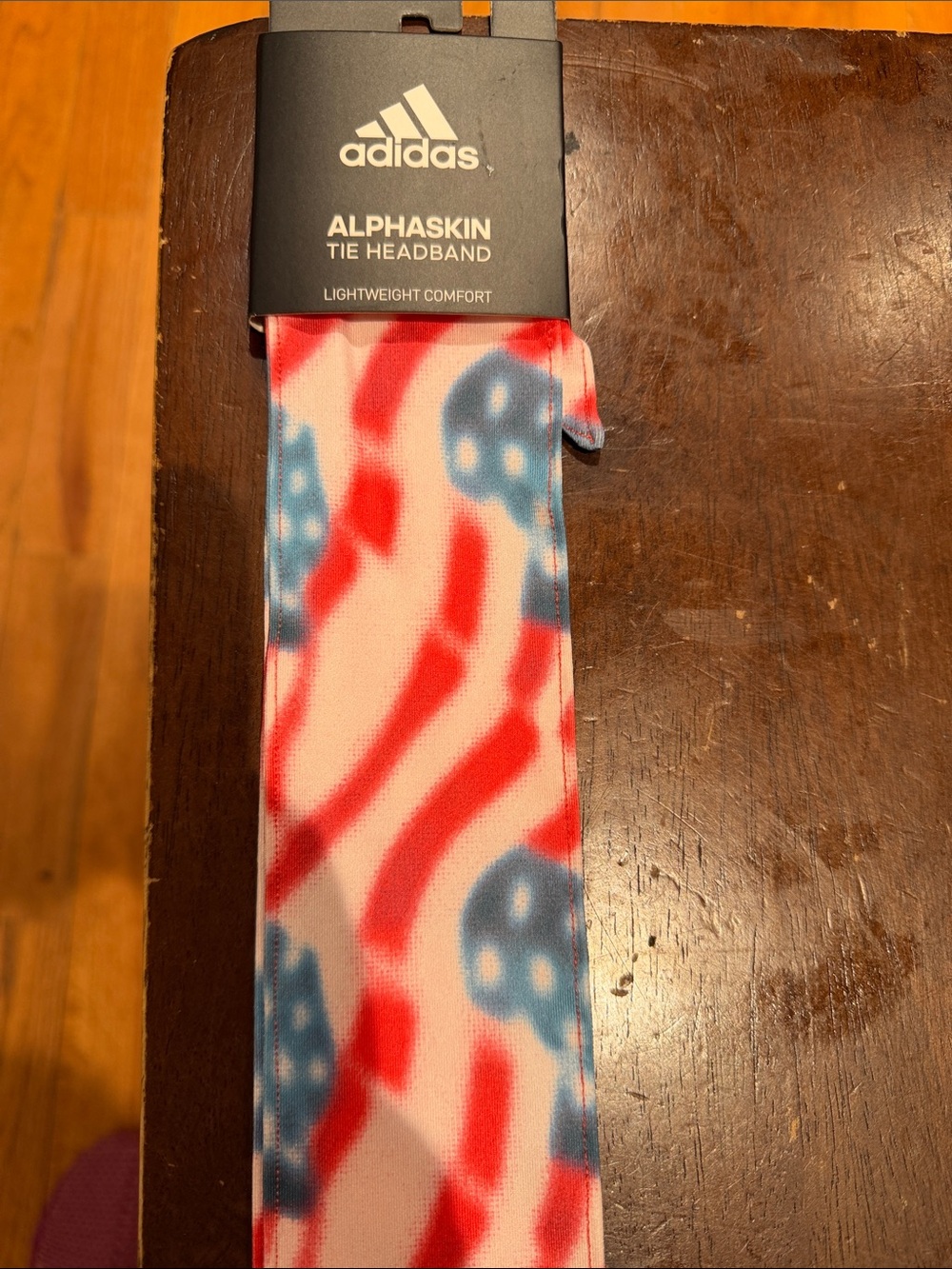 adidas Alphaskin Tie Headband in Red, Blue, and White